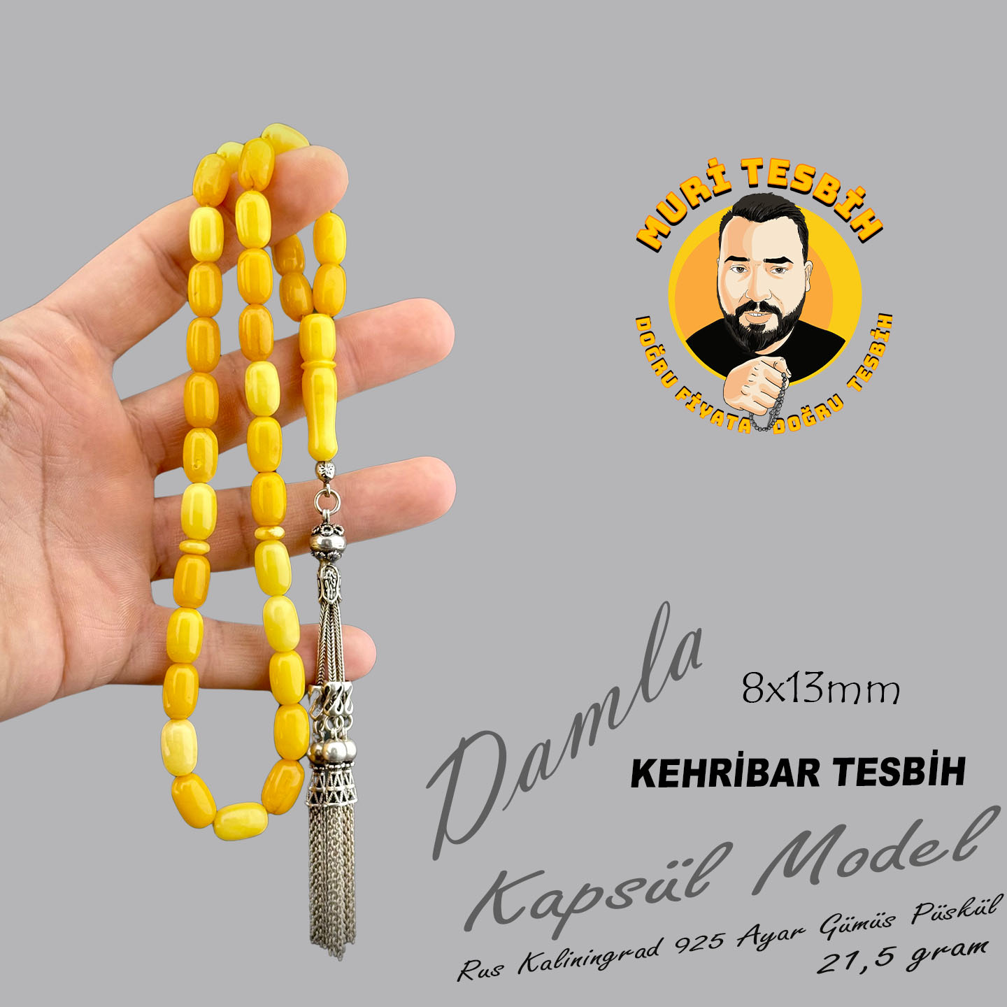 Muri Tesbih 21,5 Gr Ukrayna Kaya Damla 925 Ayar Gümüş Püskül Kapsül Kesim 8X1 Muri Tesbih 21,5 Gr Ukrayna Kaya Damla 925 Ayar Gümüş Püskül Kapsül Kesim 8X1