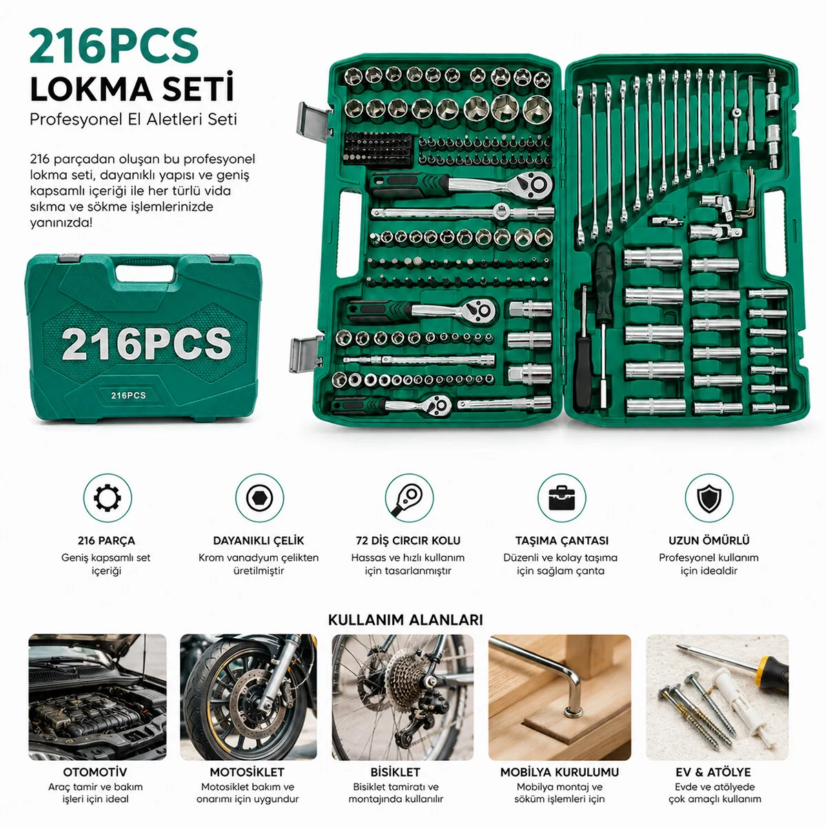 216PCS Lokma Seti Lokma - Soket - Bits Adaptör - 3AD.CIRCIR Kolu Plastik Çantalı Fiyatı, Yorumları ve Özellikleri