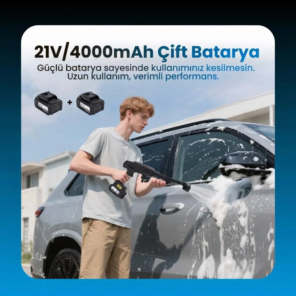 21V 4000mAh Li-ion Kablosuz Yıkama Tabancası - Siyah