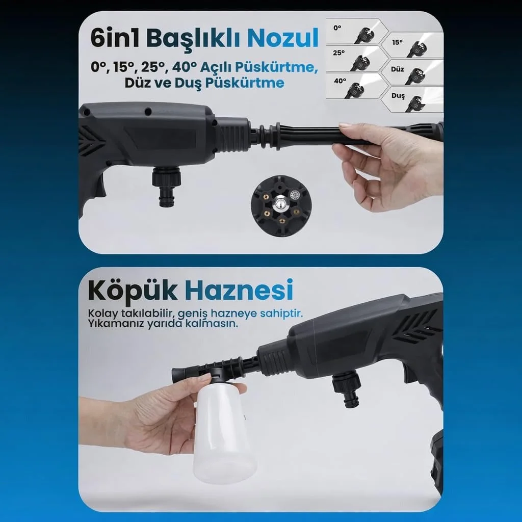 21V 4000mAh Li-ion Kablosuz Yıkama Tabancası - Siyah