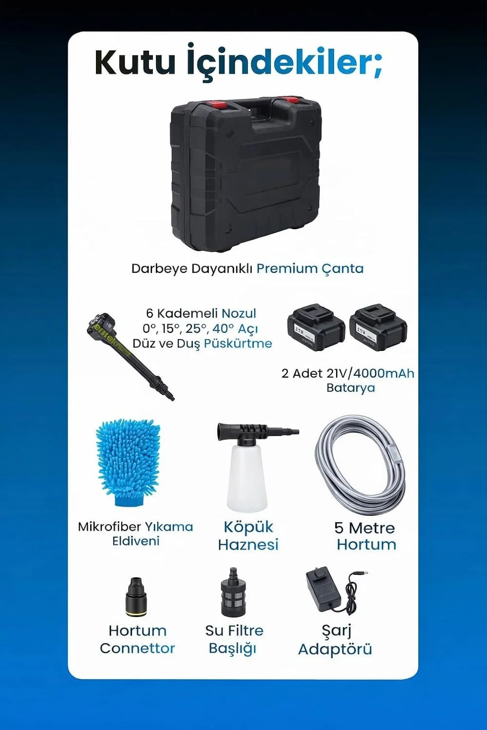 21V 4000mAh Li-ion Kablosuz Yıkama Tabancası - Siyah