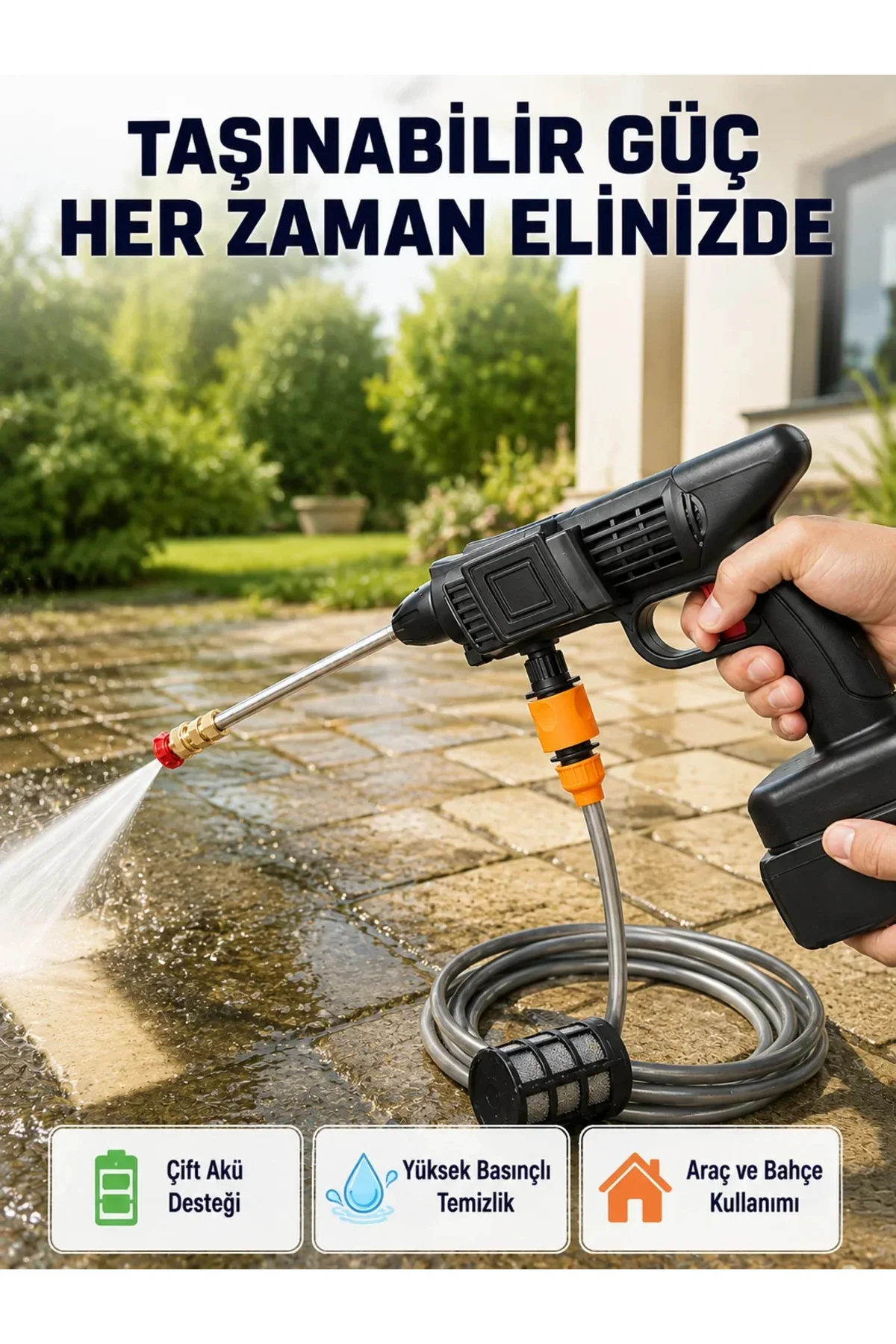 21V Akülü Basınçlı Yıkama Makinesi Çift Akülü ve Hızlı Şarj Özellikli