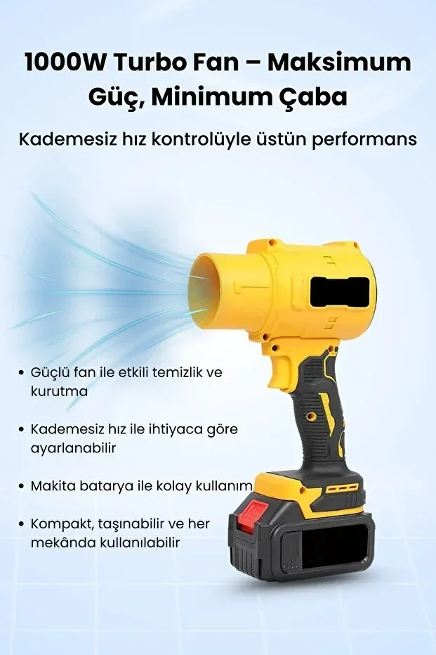 21v Kablosuz Hava Üfleyici | 32.000rpm Turbo Fan, 12.000mah Batarya, Bahçe &amp;amp; Araç Kurutma / Sarı Bx40 Fiyatı, Yorumları ve Özellikleri
