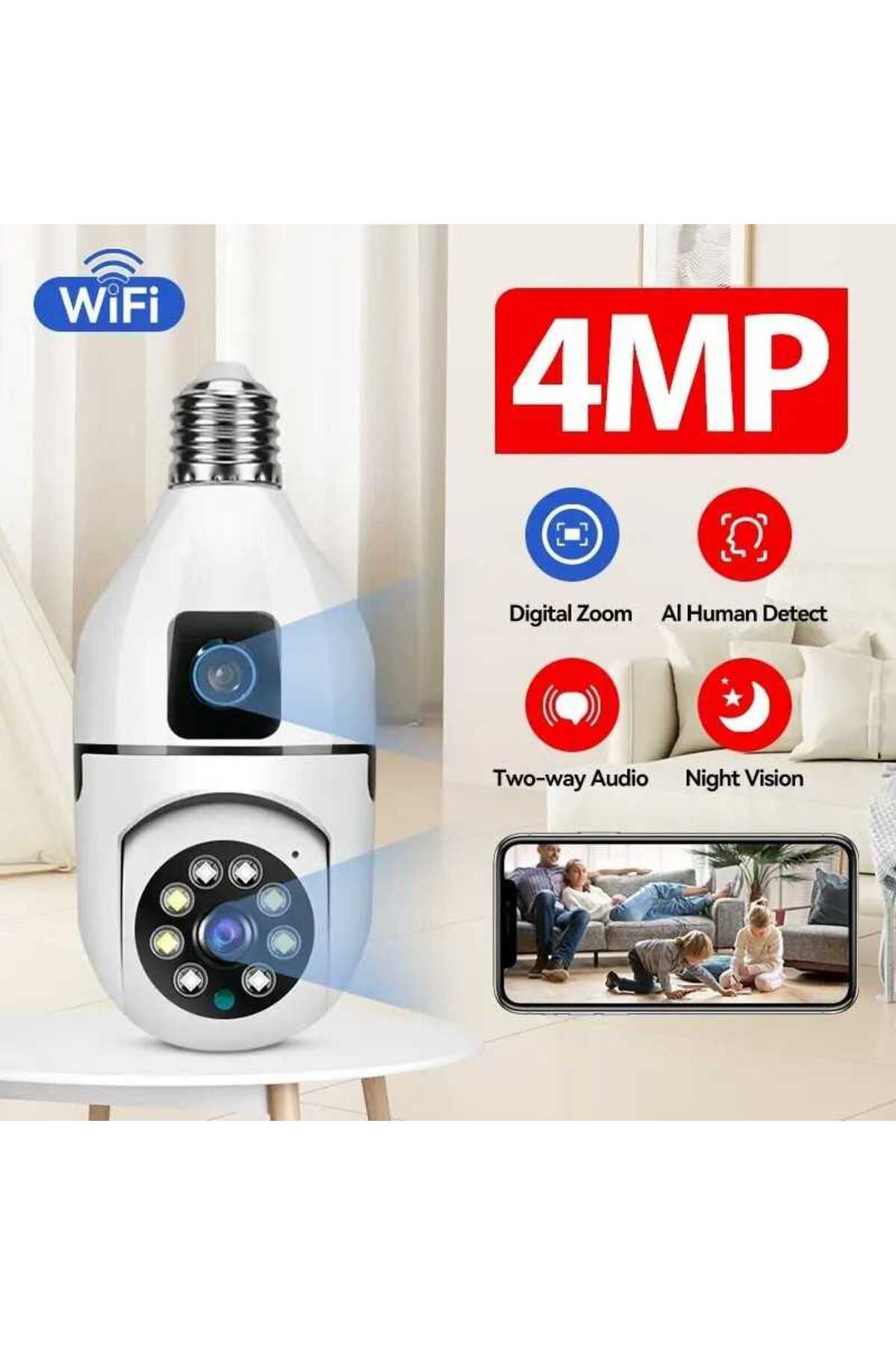 2+2  4mp  çift kameralı ampül kamera kablosuz ve iki yönlü ses al
