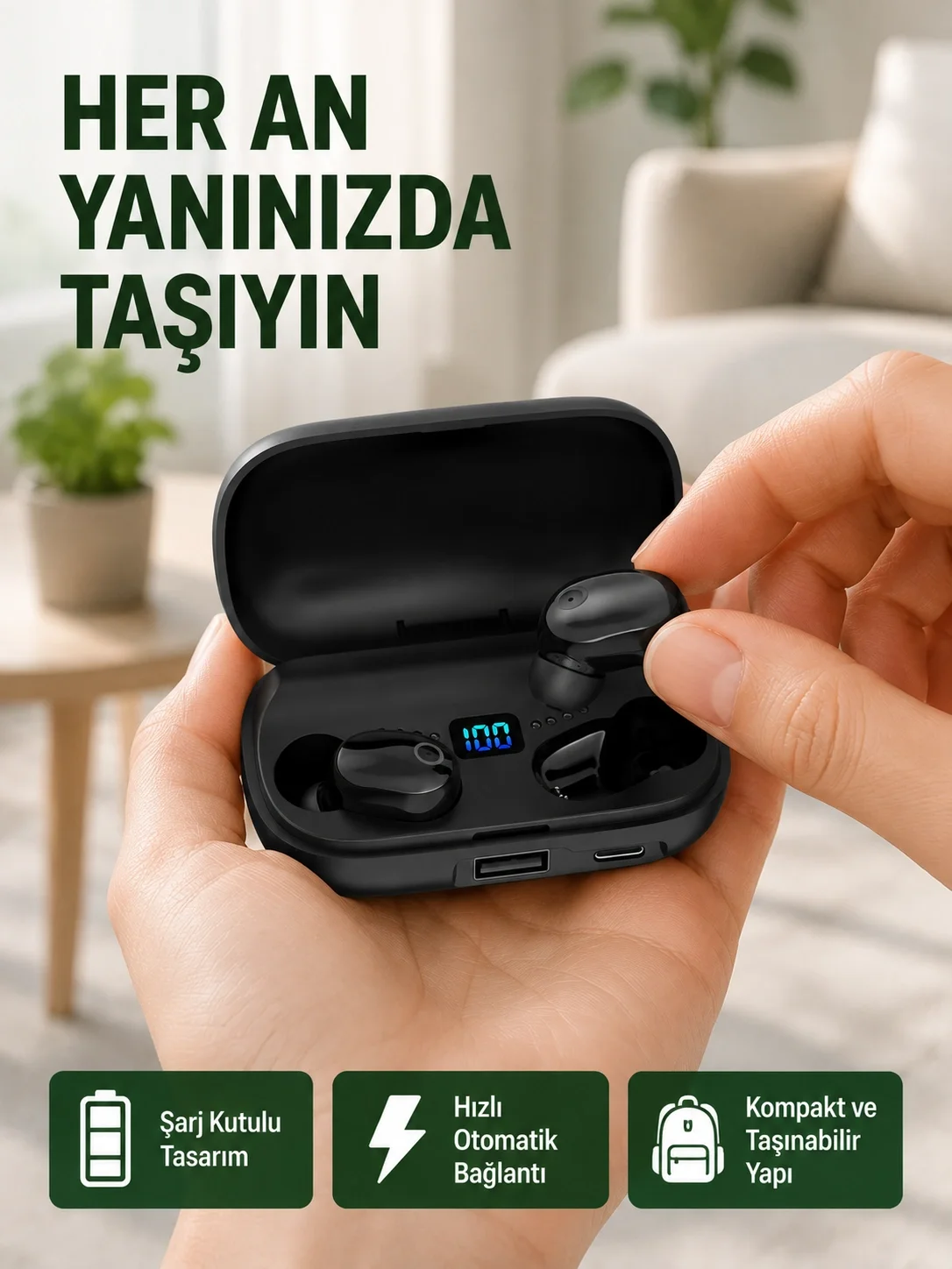 22 Kez Şarj İmkanı Sunan A10s TWS Bluetooth Stereo Kulaklık Yeni Nesil