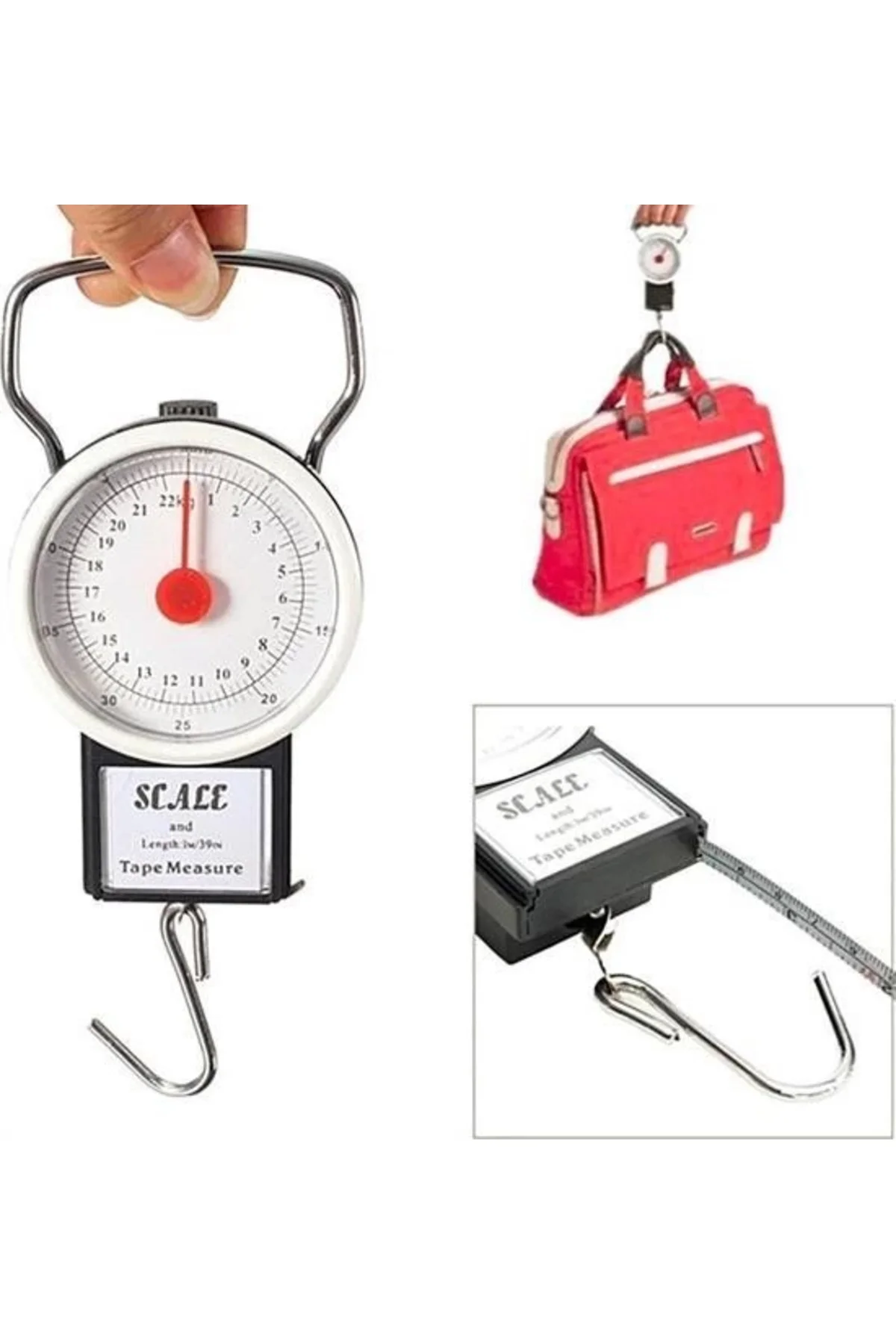 22 Kg/50lb Kancalı Tartı Aleti 1 Metre Mezuralı Askılı Balıkçı Te