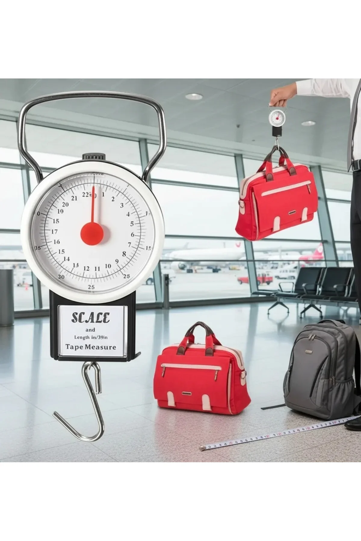 22 Kg/50lb Kancalı Tartı Aleti 1 Metre Mezuralı Askılı Balıkçı Te