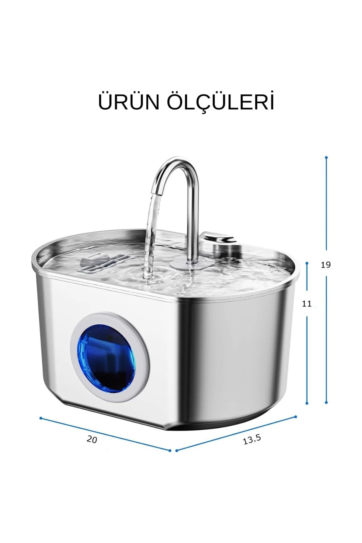 2.2 L Su Seviyesi Göstergeli Paslanmaz Çelik Kedi Köpek Için Su P