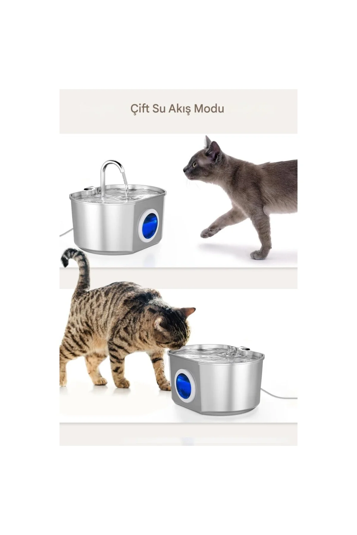 2.2 L Su Seviyesi Göstergeli Paslanmaz Çelik Kedi Köpek Için Su P