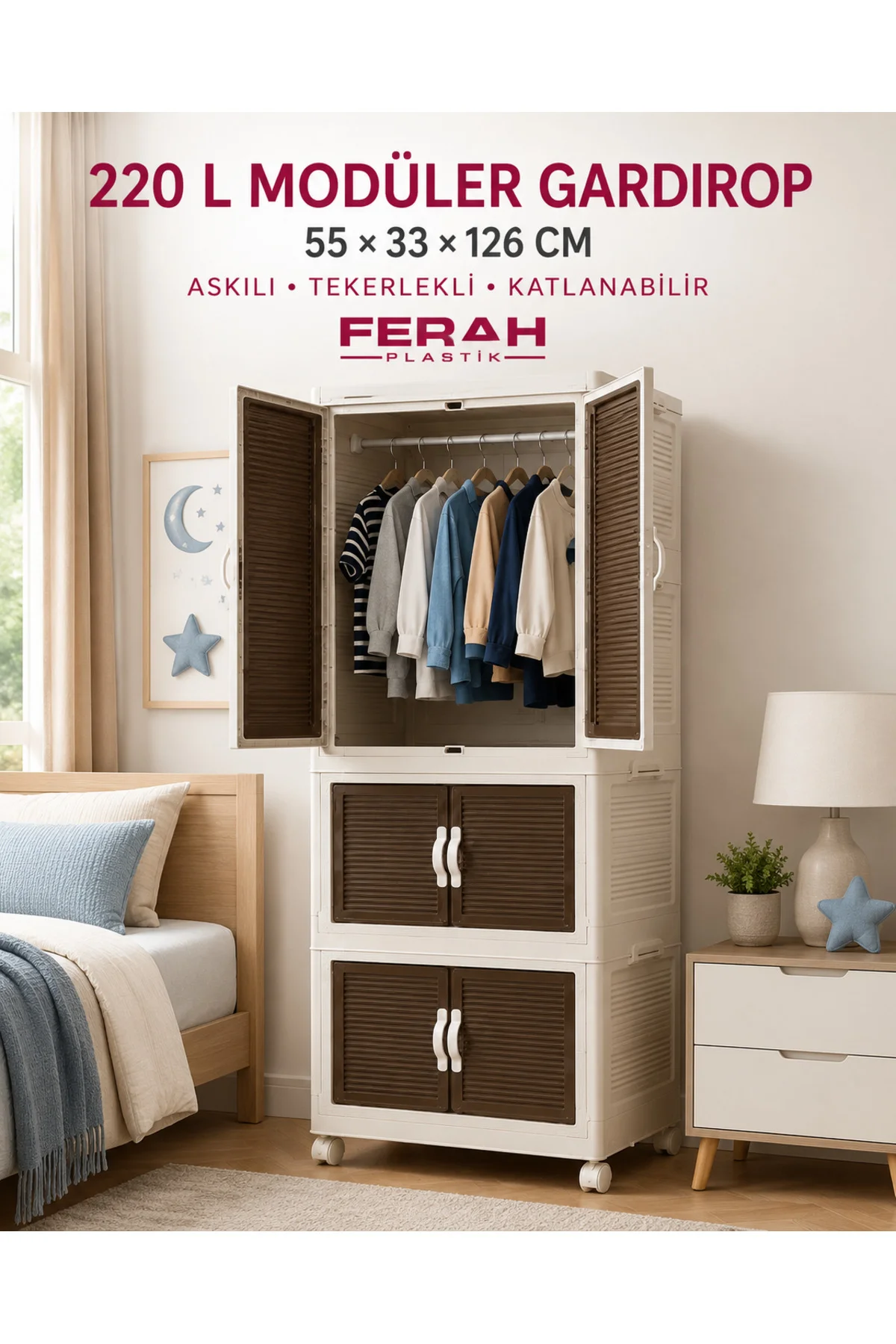 220 L Modüler Gardırop Tekerlekli Katlanabilir Askılı 3 Bölmeli Giyim Dolabı 220 L Modüler Gardırop Tekerlekli Katlanabilir Askılı 3 Bölmeli Giyim Dolabı Fiyatı, Yorumları ve Özellikleri