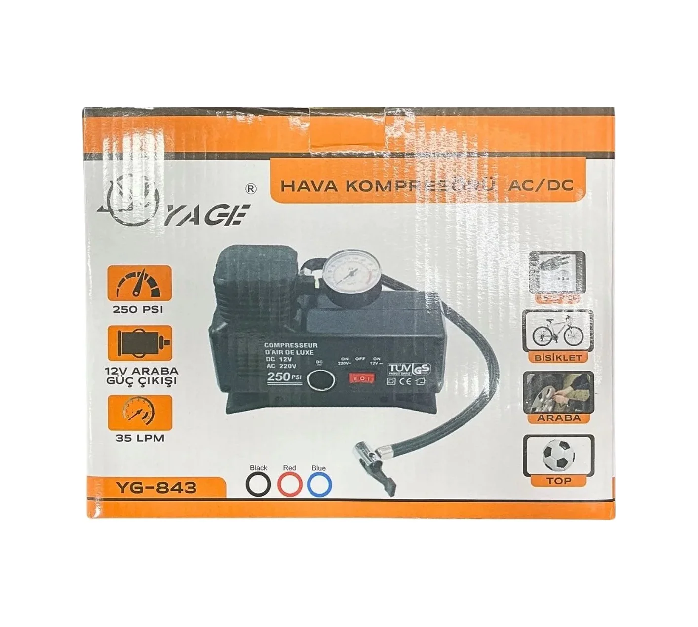 220 Volt-12 Volt 250 Psi Kompresör Lastik Hava Şişirme Oto Pompas