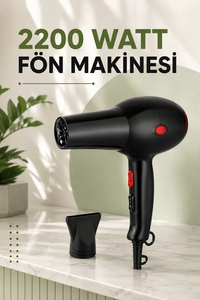 2200 Watt Güçlü AC Motorlu Saç Kurutma Makinesi - Soğuk Üfleme Özelliği