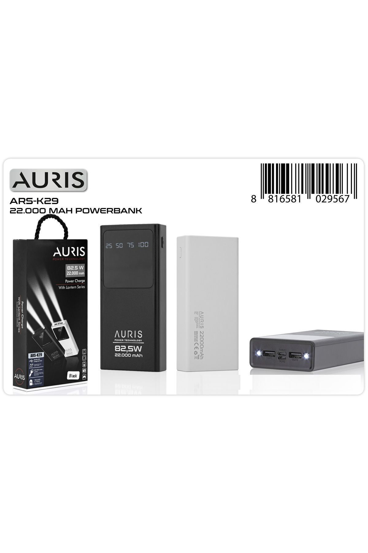22.000 mAh Taşınabilir Şarj Aleti Powerbank 82.5W Çift Girişli El