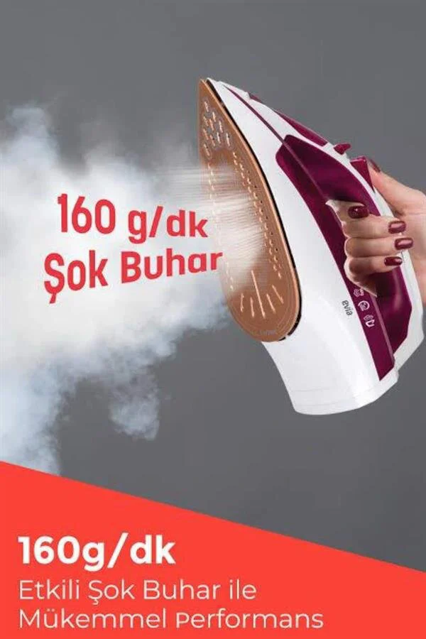 2200W Seramik Kaplama Buharlı Ütü - Estetik Tasarım, 360 Dönüş ve Şok Buhar Gücü