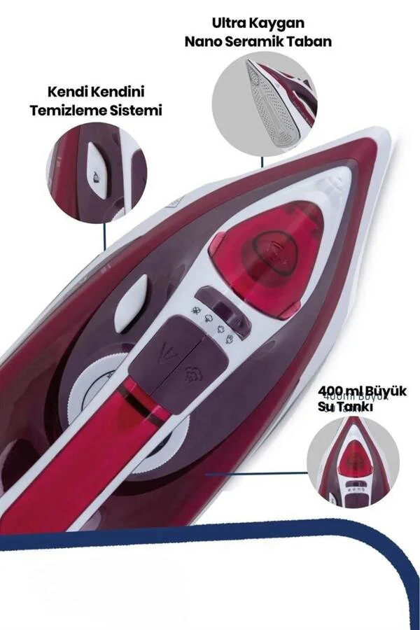 2200W Seramik Tabanlı Buharlı Ütü - Taşınabilir, 360° Dönebilen ve Kırışıklardan Kurtaran