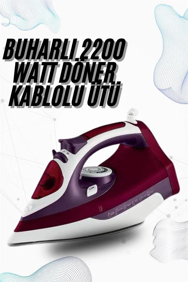 2200W Şok Buharlı Ütü - Kireçlenme Önleyici Mor Seramik Tabanlı Buharlı Ütü
