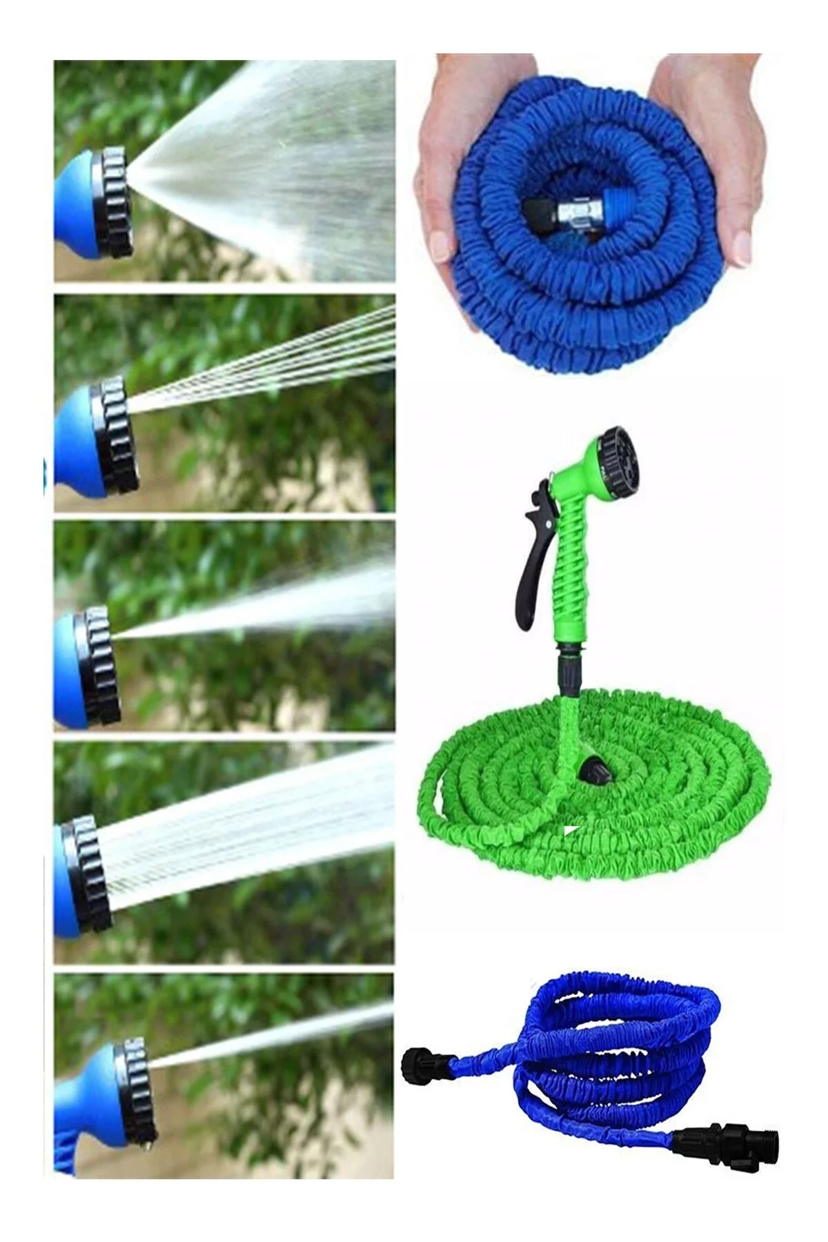 22.5 Metre Uzayan Bahçe Sulama Araç Yıkama Hortumu 7 Kademeli Baş