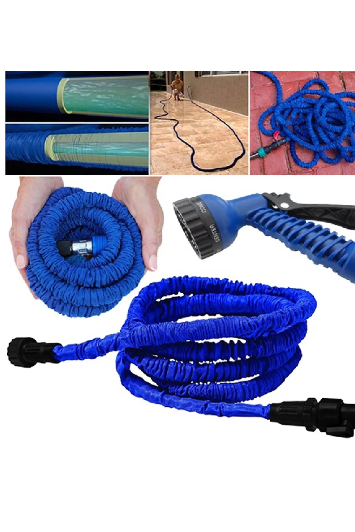 22.5 Metre Uzayan Bahçe Sulama Araç Yıkama Hortumu 7 Kademeli Baş