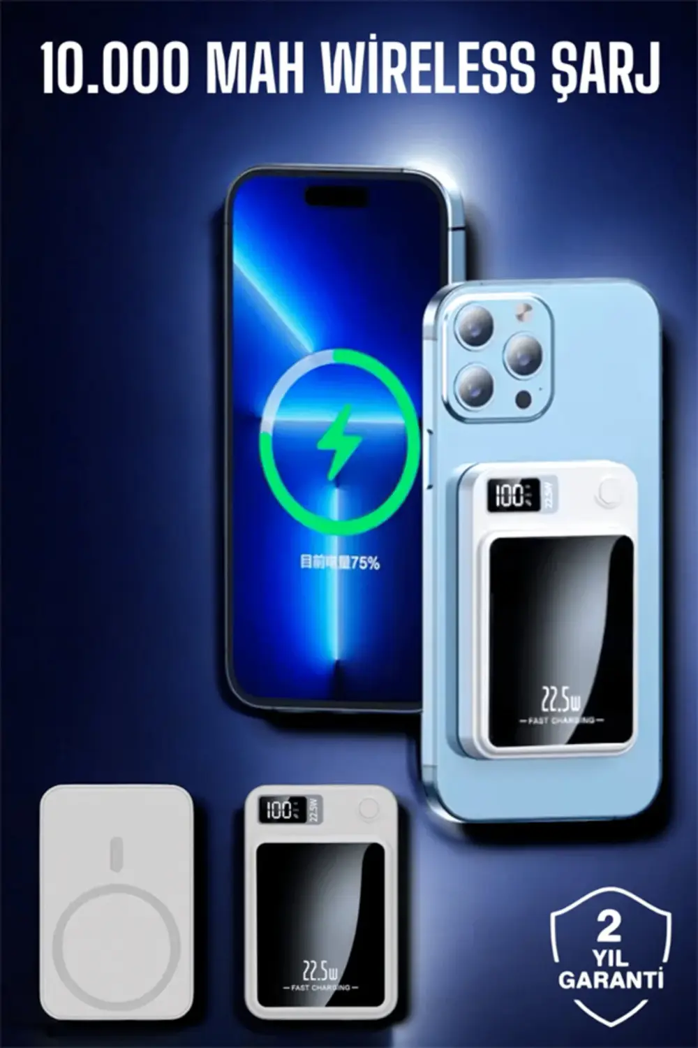 22.5W Magsafe Kablosuz Şarjlı Powerbank Dijital Ekran ve Hızlı Şa