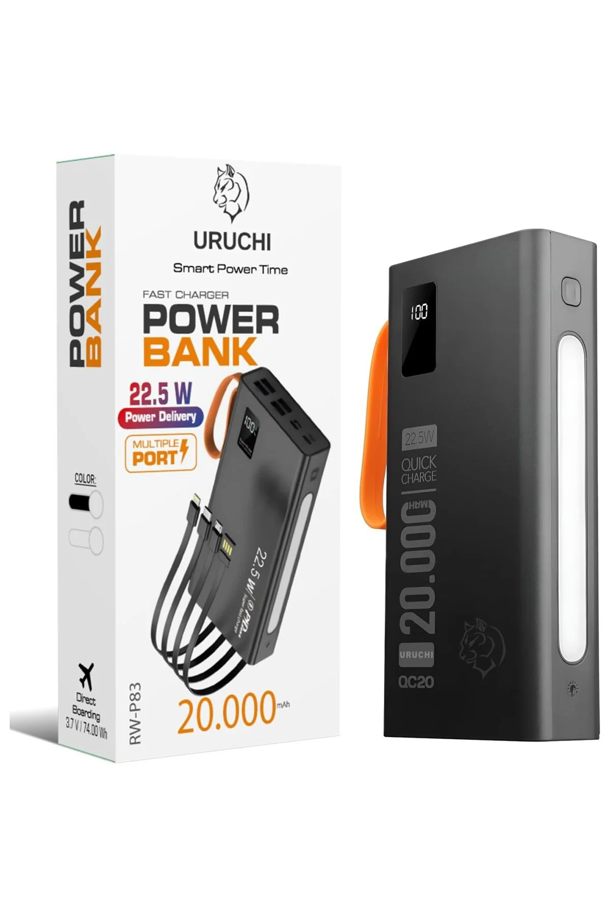 22.5W PD 3.0 Hızlı Şarj Powerbank, Kablolu Model, Gerçek 20.000 m