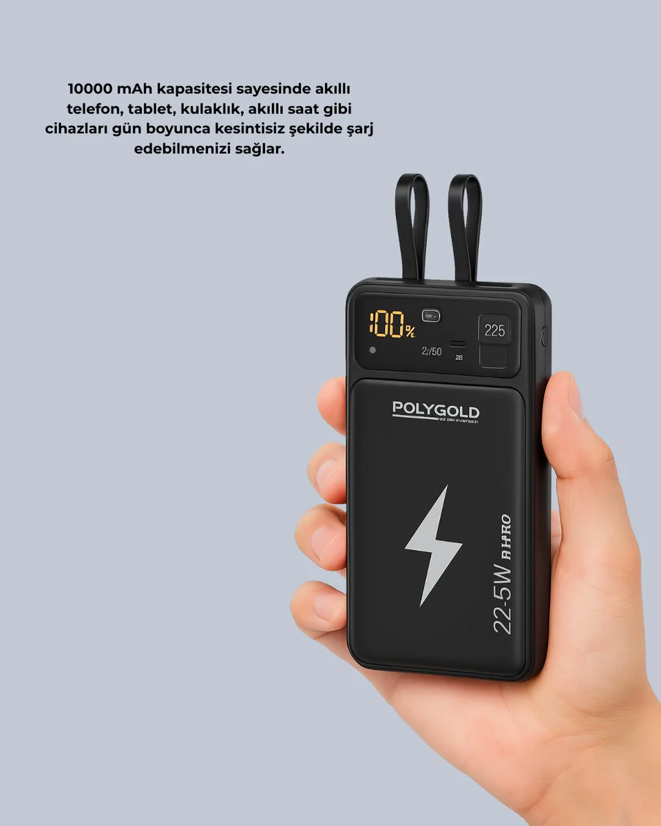 22.5W PD Hızlı Şarj Edilen Mobil Powerbank - 10000 mAh