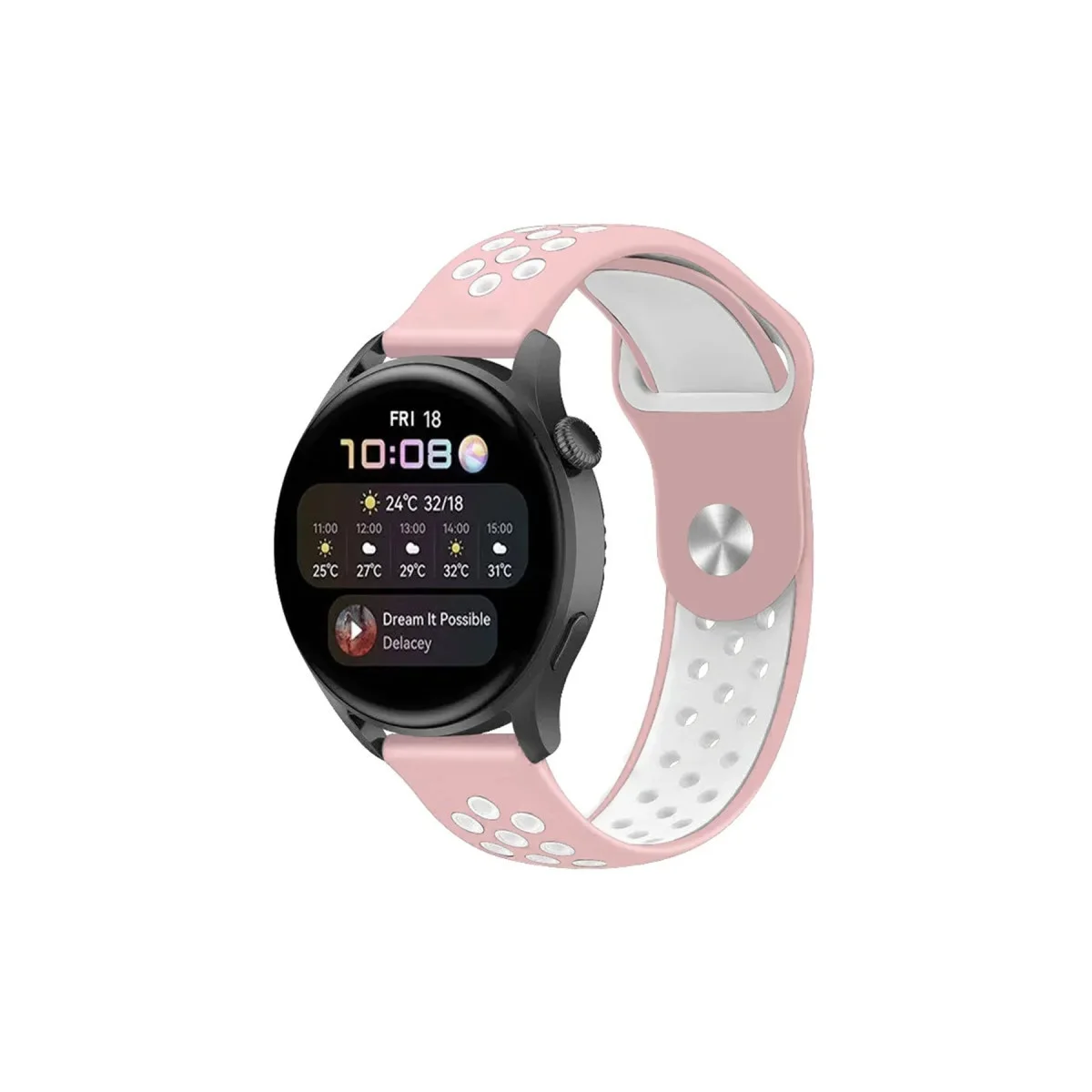 22mm Spor Delikli Kordon Pembe-Beyaz - Rahat ve Şık Spor Atkı