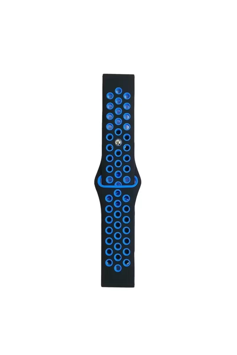 22mm Spor Delikli Kordon - Siyah/Mavi Nefes Alan Dayanıklı Saat Kordonu