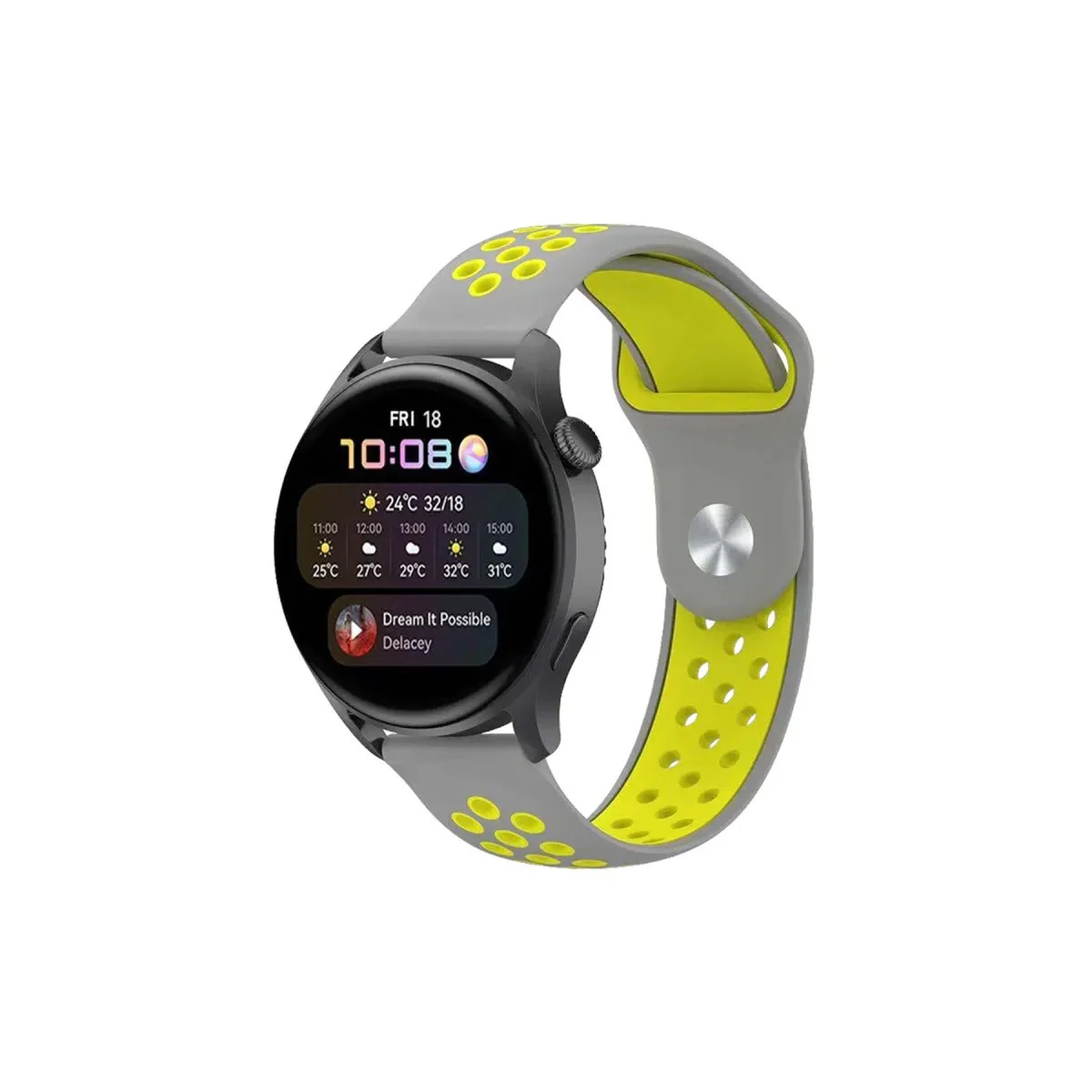 22mm Spor Delikli Saat Kordonu Gri-Yeşil - Dayanıklı ve Rahat