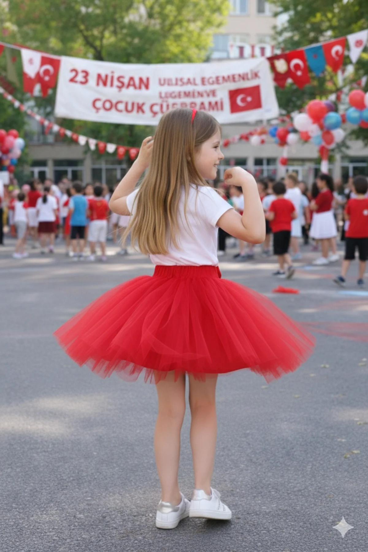 23 Nisan Kız Çocuk Ay Yıldızlı Tütü Etek Takım – Gösteri Kombini