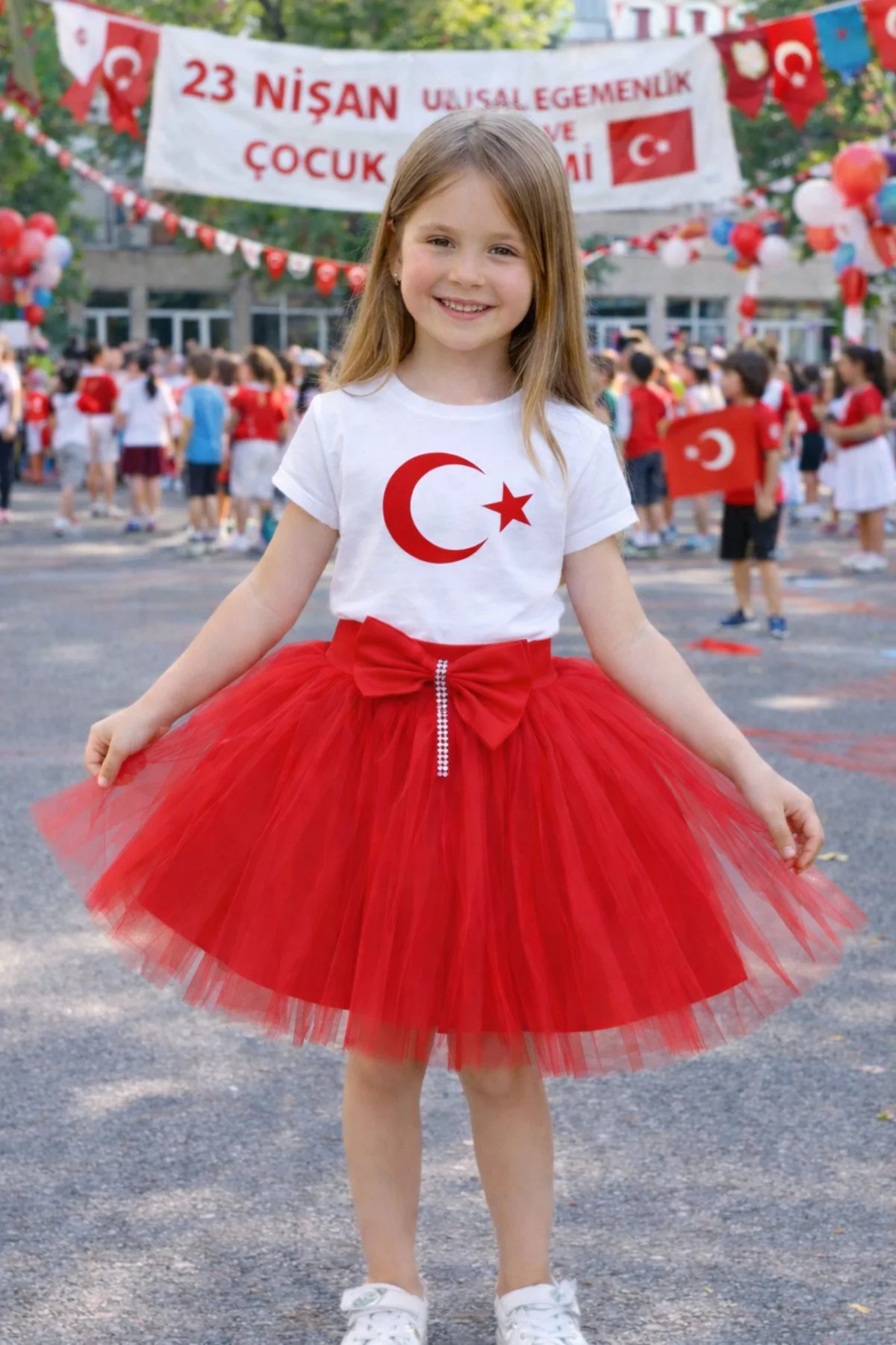 23 Nisan Kız Çocuk Ay Yıldızlı Tütü Etek Takım – Gösteri Kombini