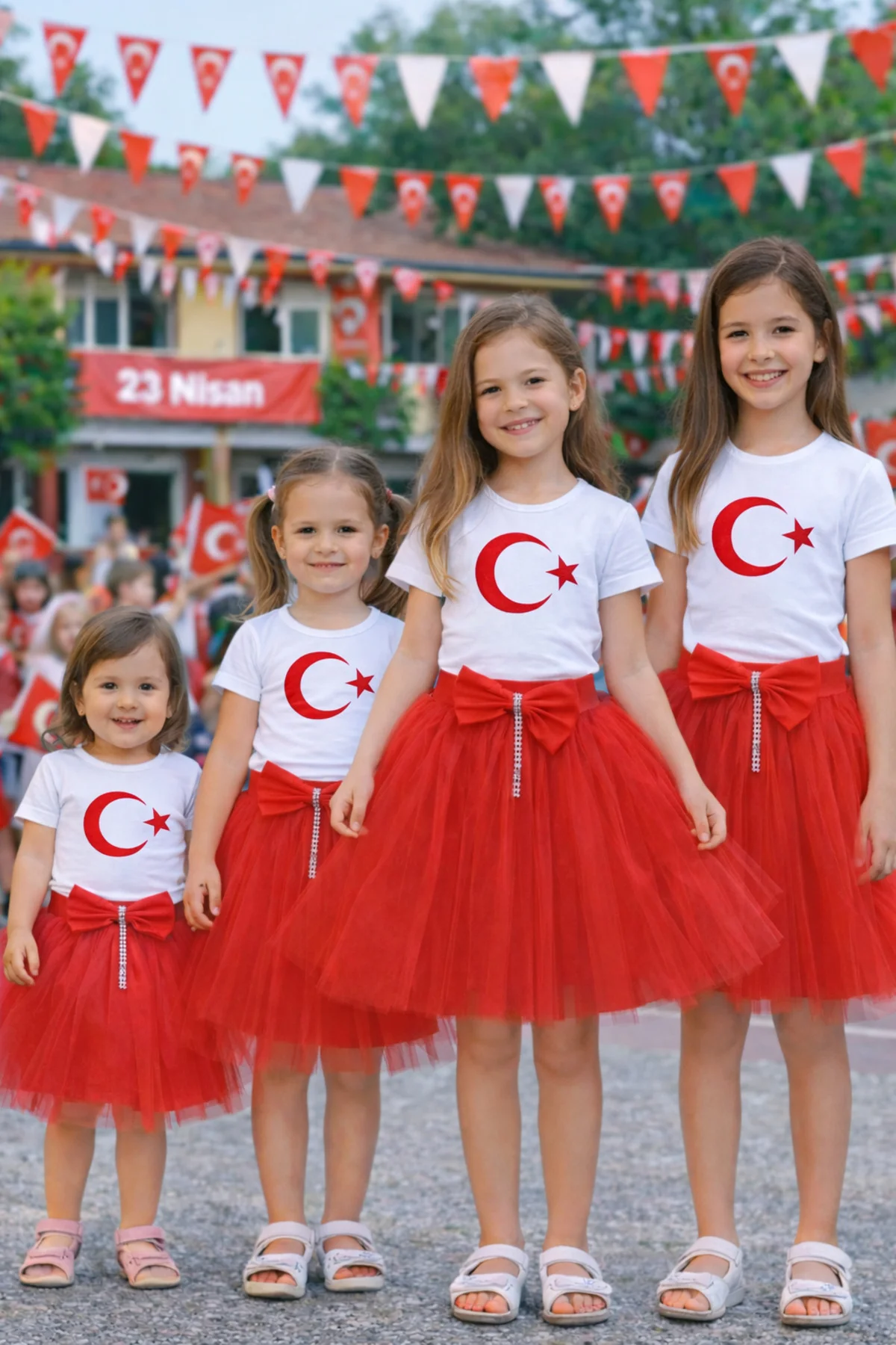 23 Nisan Kız Çocuk Ay Yıldızlı Tütü Etek Takım – Gösteri Kombini