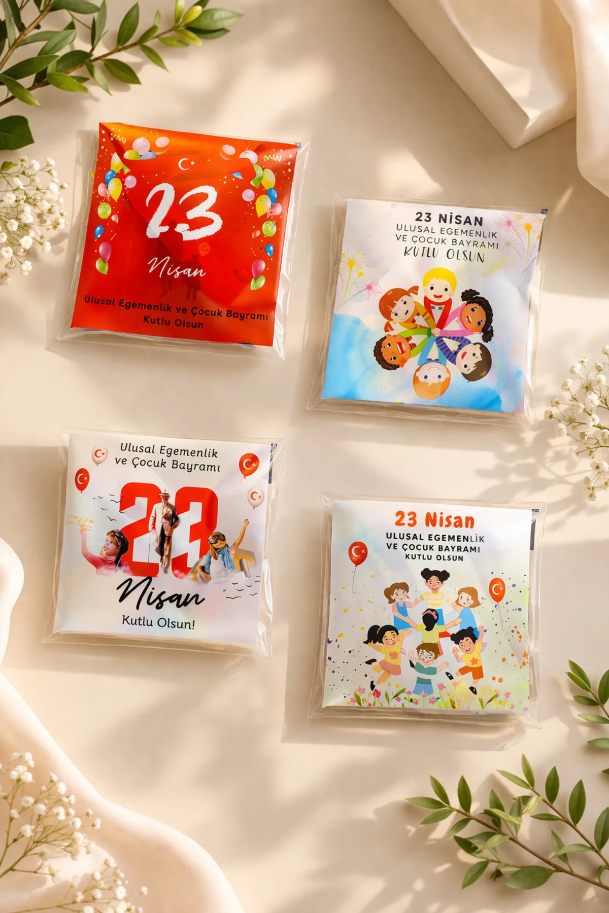 23 Nisan özel hediye ikram kesesi 50 adet Kendinden Yapışkanlı Şe