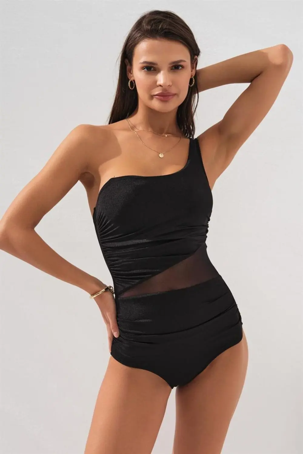 231138 HERMES TEK OMUZ DRAPELİ MAYO