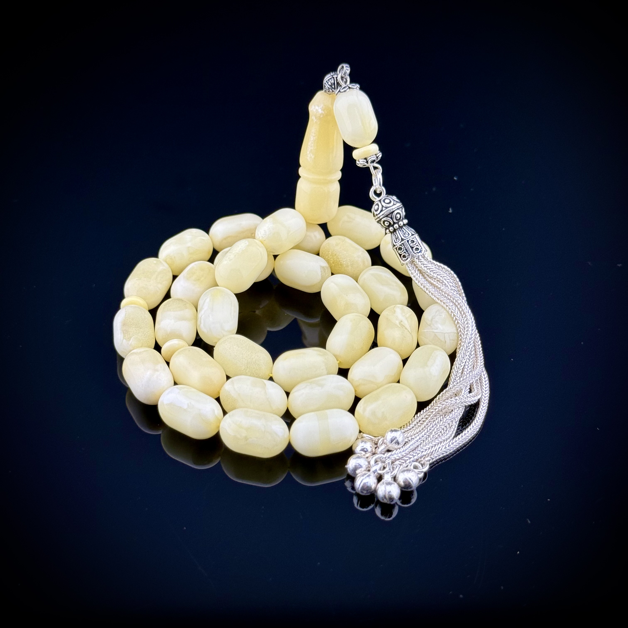 Muri Tesbih 23,6 Gr Rus Kaliningrad Damla 10,8 Gr 925 Ayar Gümüş Püskül Kapsü