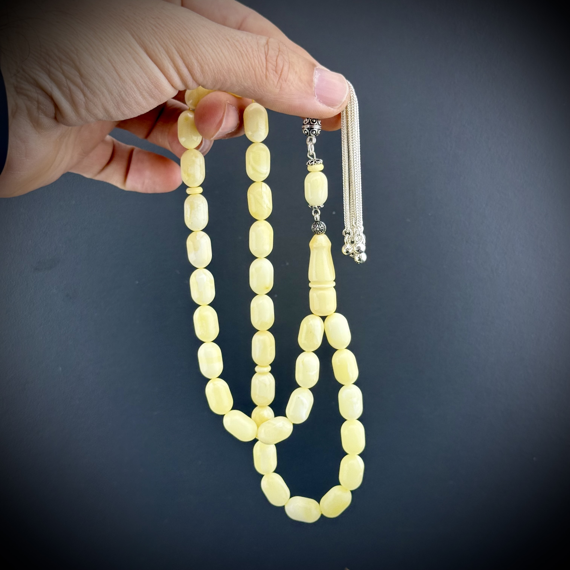 Muri Tesbih 23,6 Gr Rus Kaliningrad Damla 10,8 Gr 925 Ayar Gümüş Püskül Kapsü