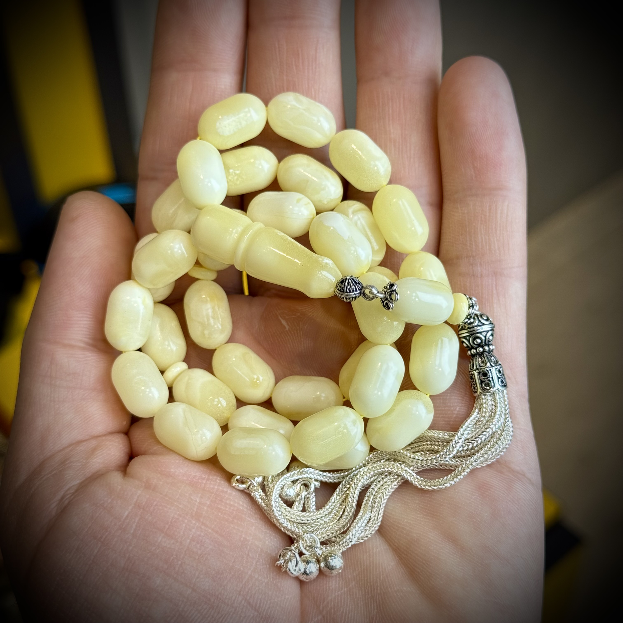 Muri Tesbih 23,6 Gr Rus Kaliningrad Damla 10,8 Gr 925 Ayar Gümüş Püskül Kapsü