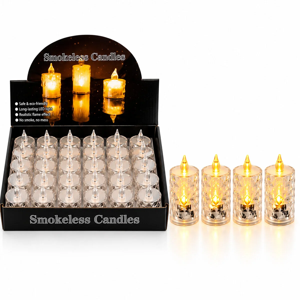 24 Adet Büyük Boy Pilli Kristal Mika Led Mum Çap : 3.8CM Yükseklik : 9CM İ10-015