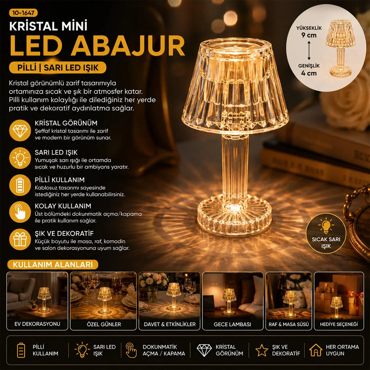 24 Adet Kristal Damlalı Mumluk - Masa Lamba Abajur Mini Pilli Bx40 Fiyatı, Yorumları ve Özellikleri