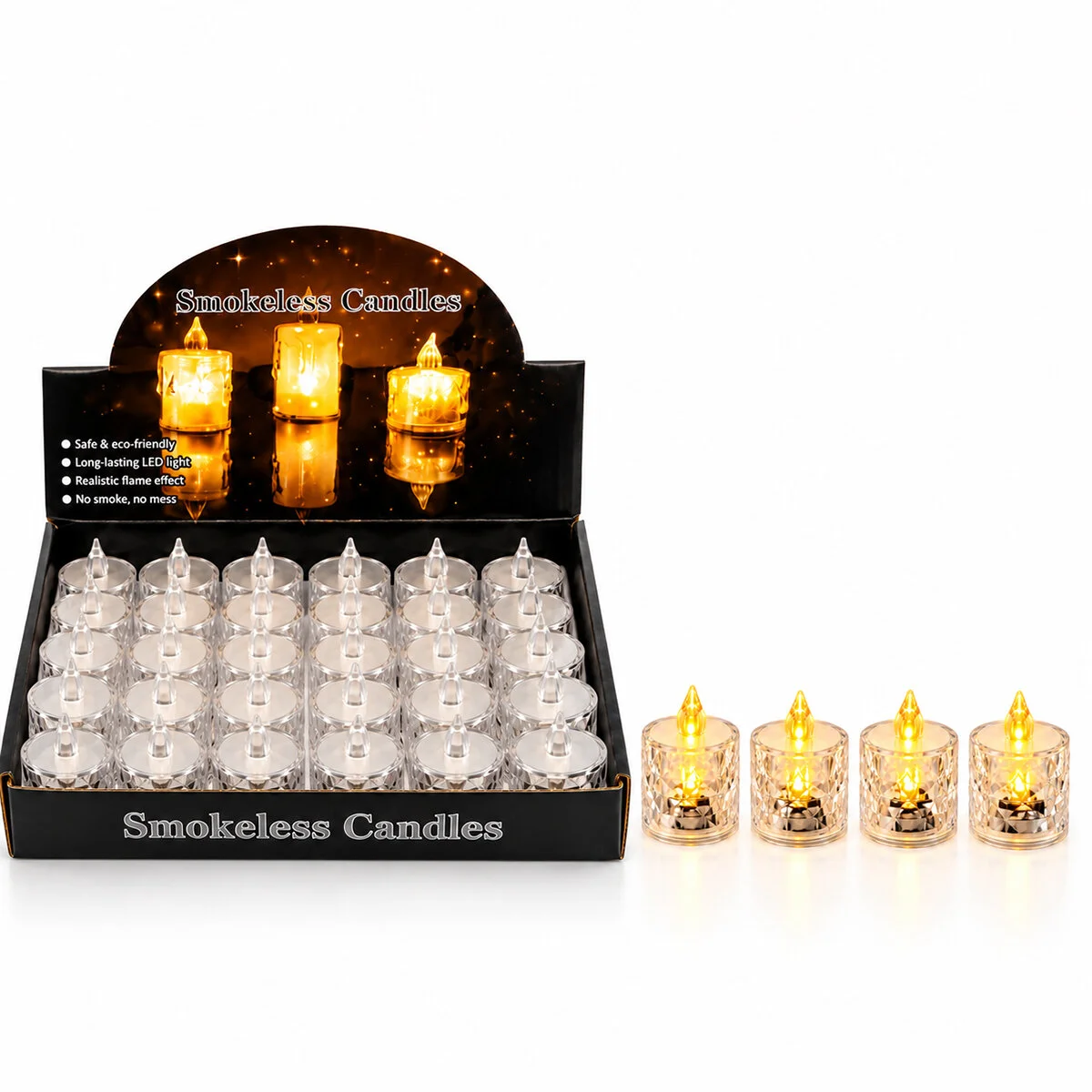 24 Adet Küçük Boy Pilli Kristal Mika Led Mum Çap : 3.8CM Yükseklik : 4.8CM İ10-017