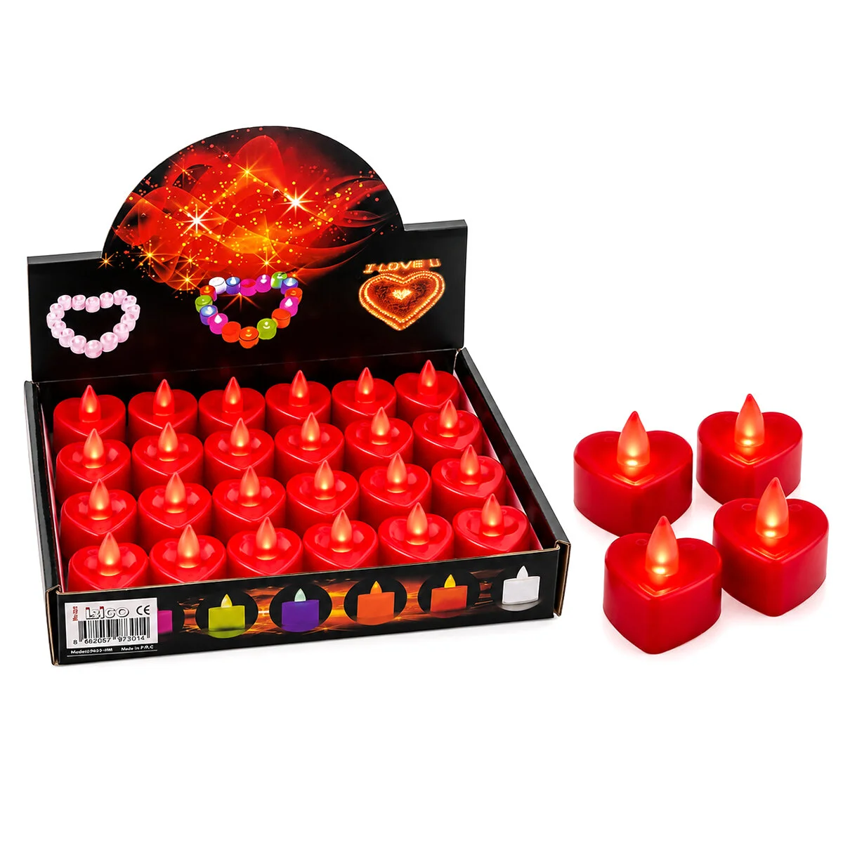 24 Adet Pilli Kapli - Kırmızı Renkli Led Mum Çap : 4CM Yükseklik : 3.7CM İ10-023
