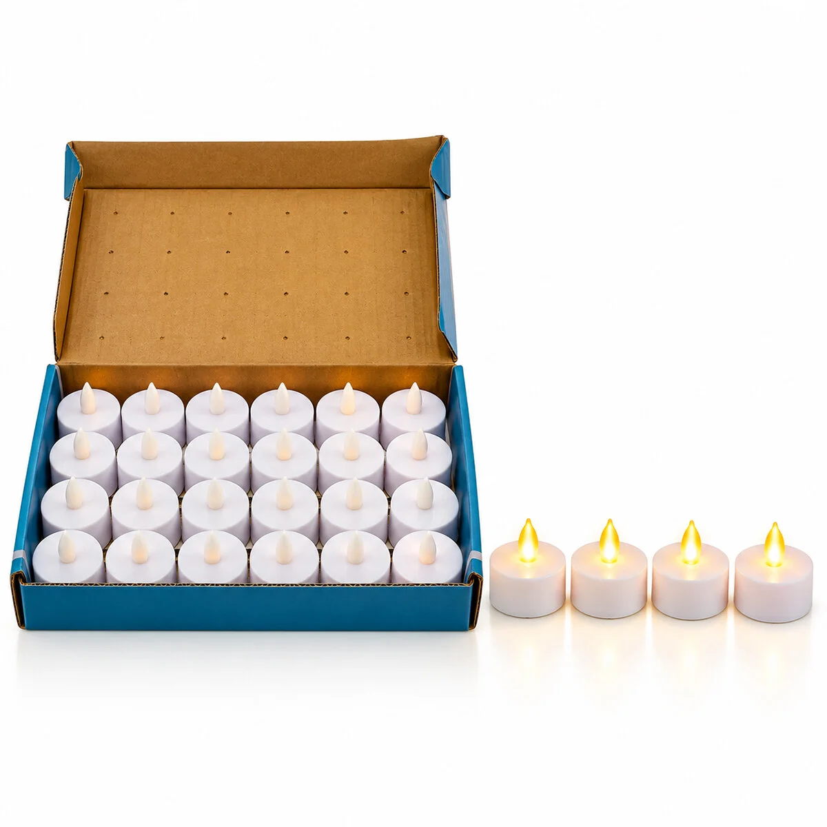 24 Adet Pilli Yuvarlak - Beyaz Renkli Led Mum Çap : 3.7CM Yükseklik : 3.5CM İ10-024