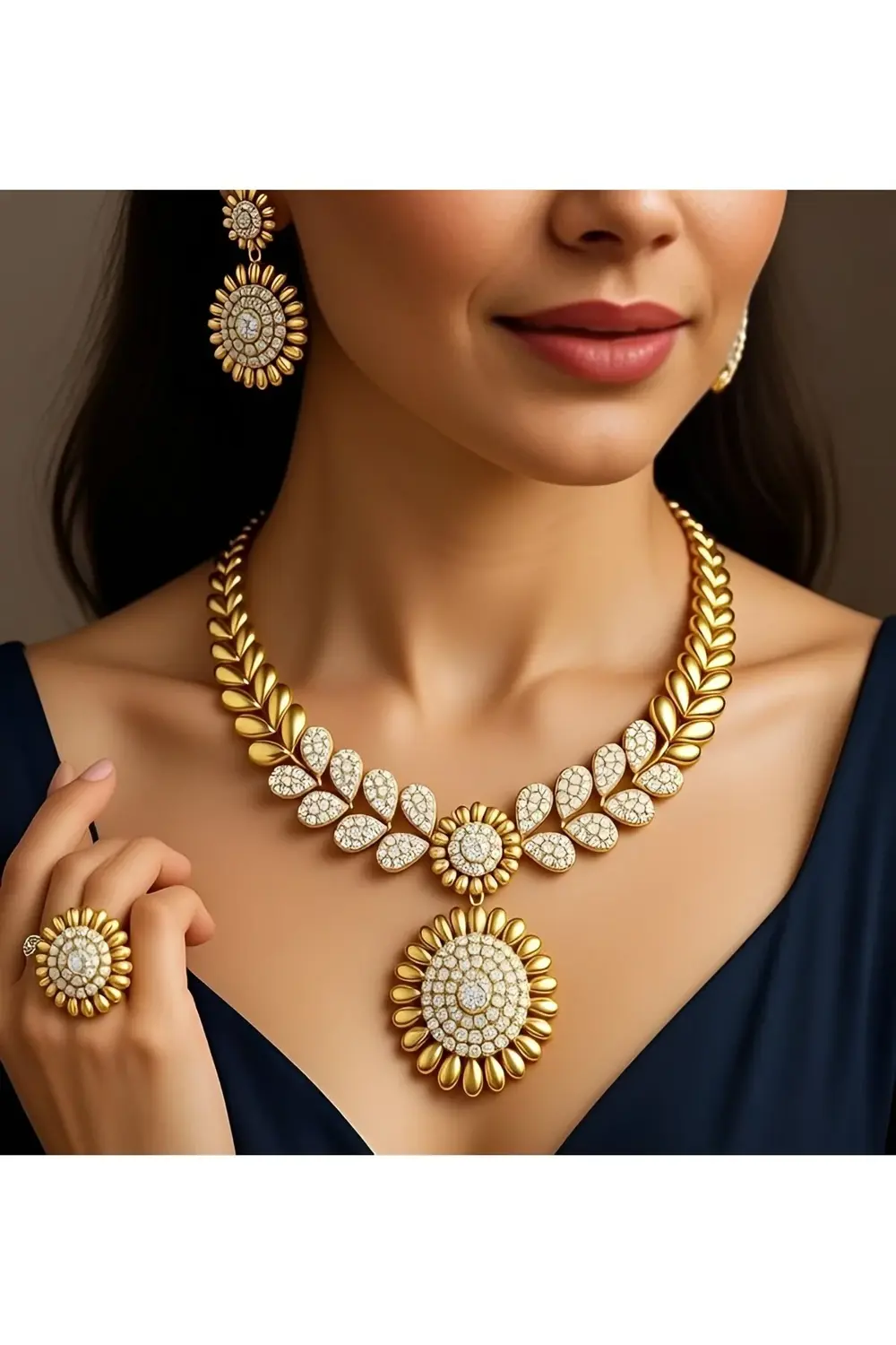 24 Ayar Altın Kaplama Taşlı Kadın Takı Seti