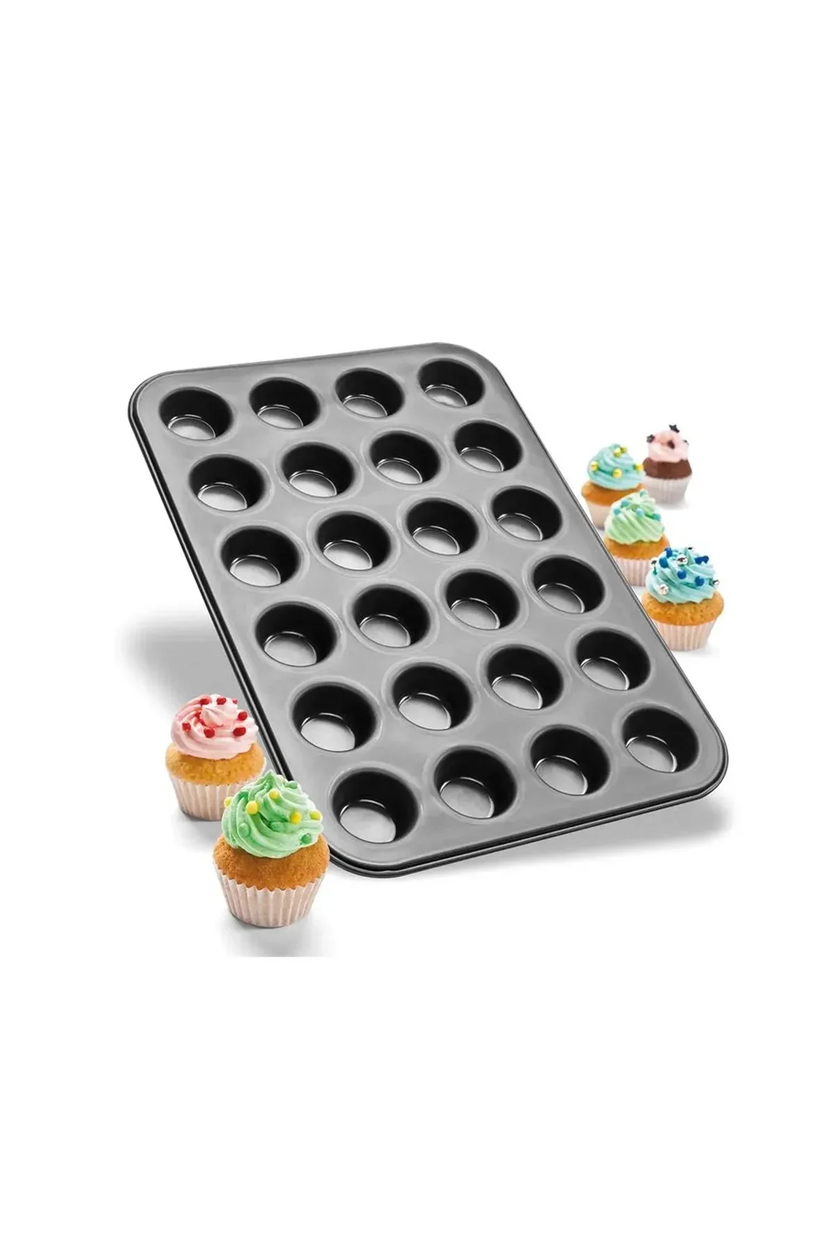24 Gözlü Metal Muffin Kek Kalıbı Siyah 24 Gözlü Metal Muffin Kek Kalıbı Siyah