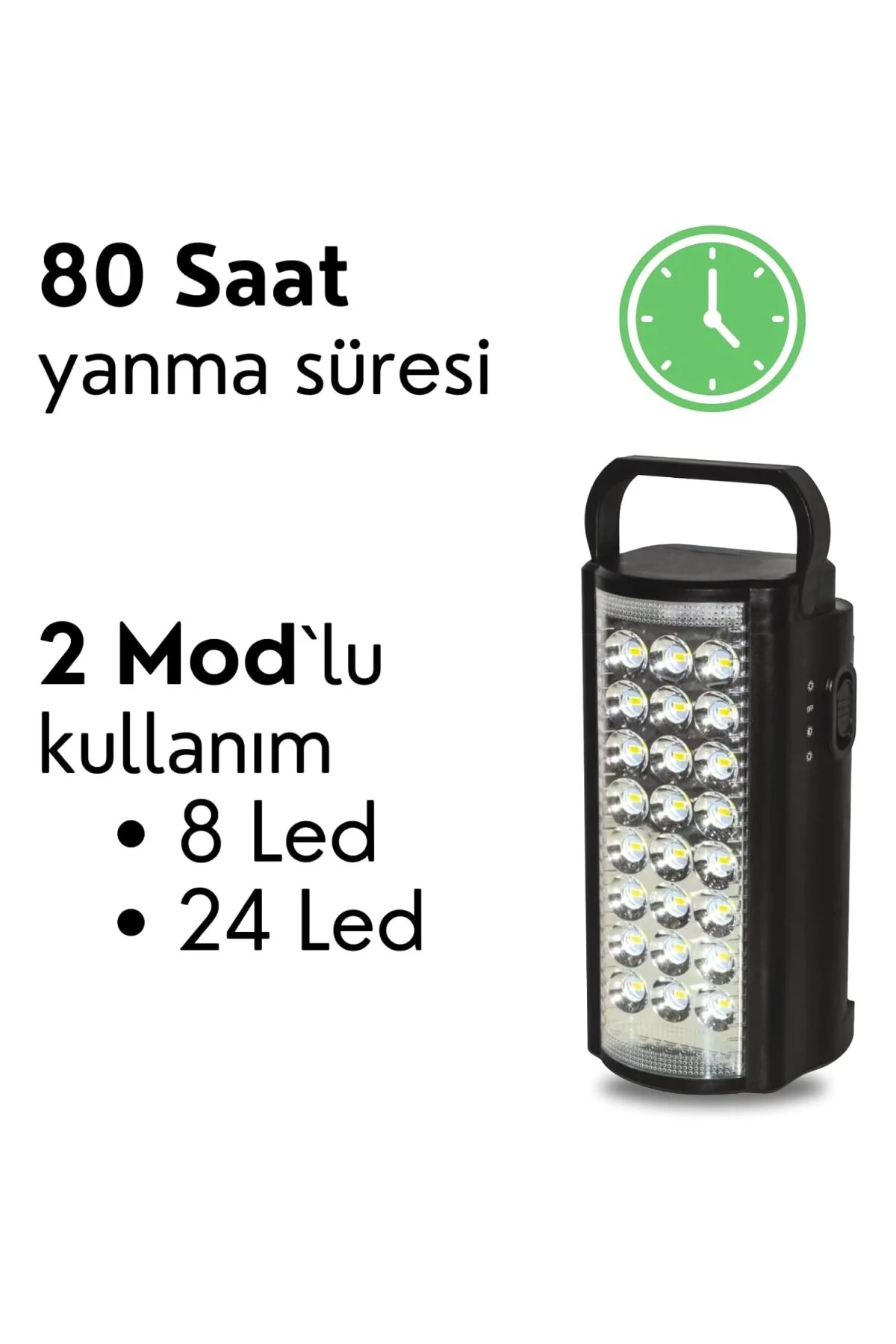 24 Ledli Taşınabilir Işıldak Kamp Feneri El Feneri - Siyah