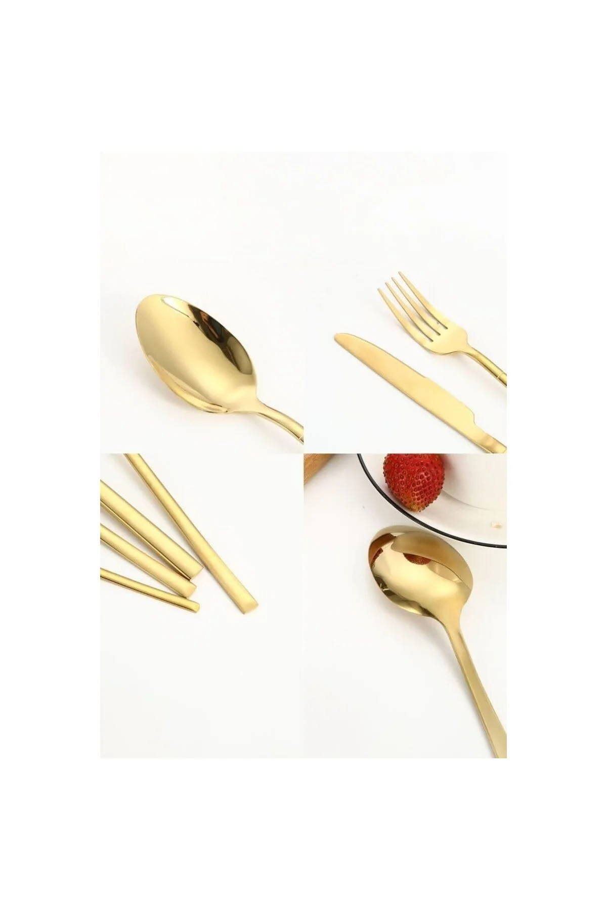 24 Parça 6 Kişilik Gold Çelik Yemek Kaşık Çatal Bıçak Set cin739s