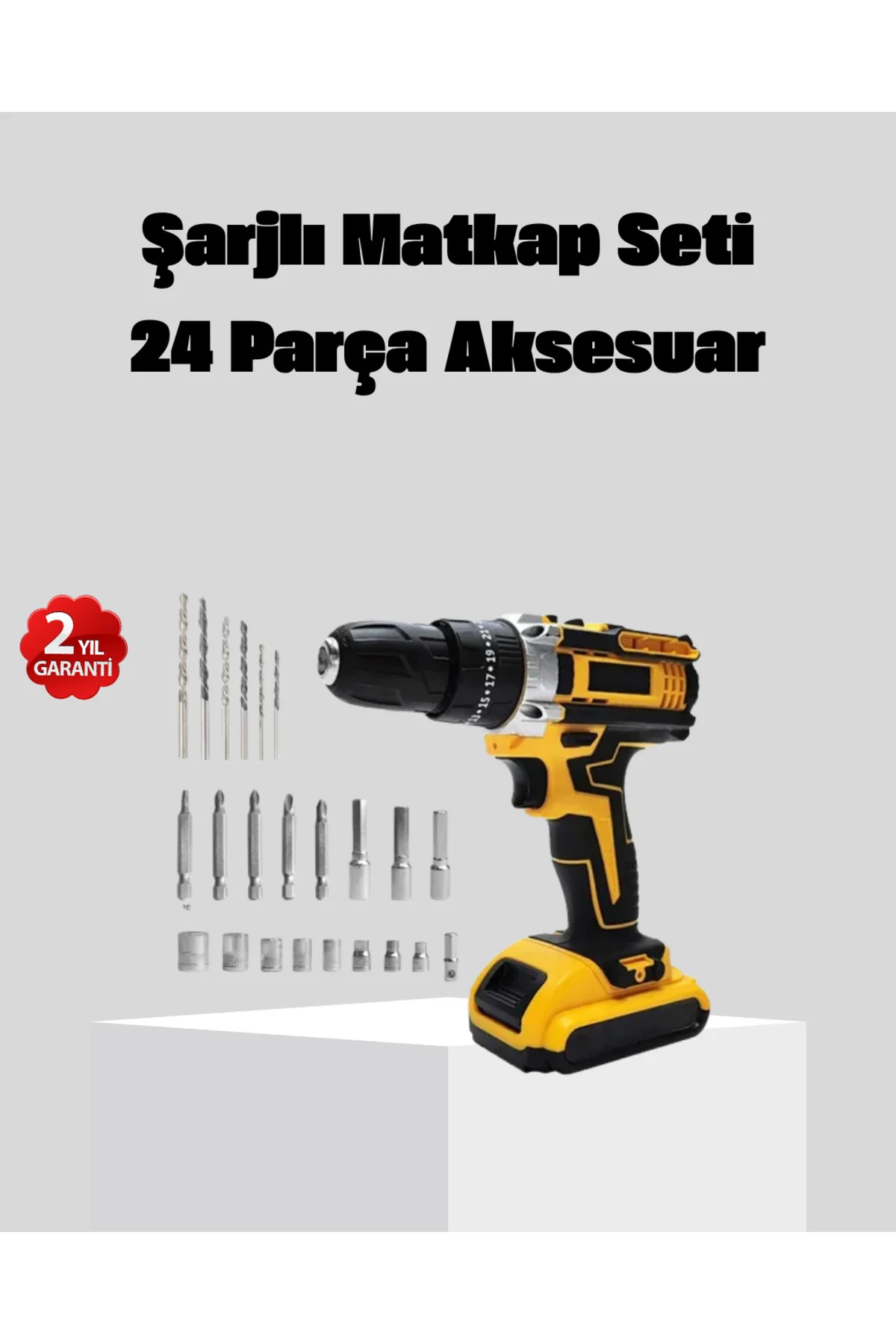 24 Parça Çift Bataryalı Akülü Darbeli Matkap – Güçlü Motor Metal Dişli Led Işıklı