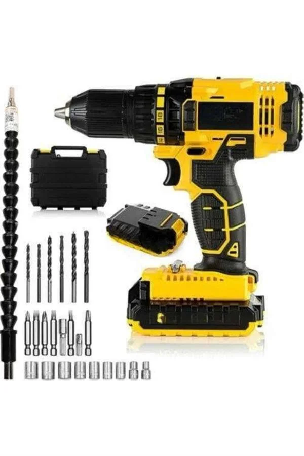 24 Parça Çift Bataryalı Darbeli Matkap Seti ve LED Işıklı Vidalama Aracı