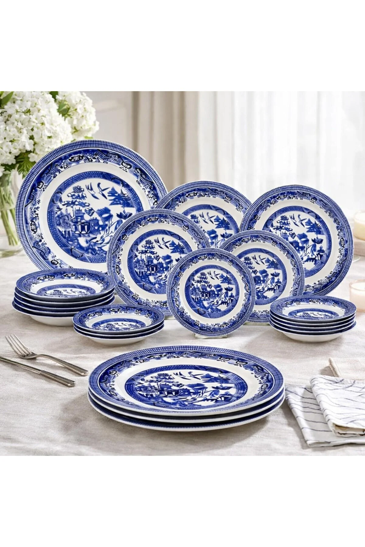 24 Parça Dark Blue Churchill Porselen Yemek Takımı – Blue Willow 