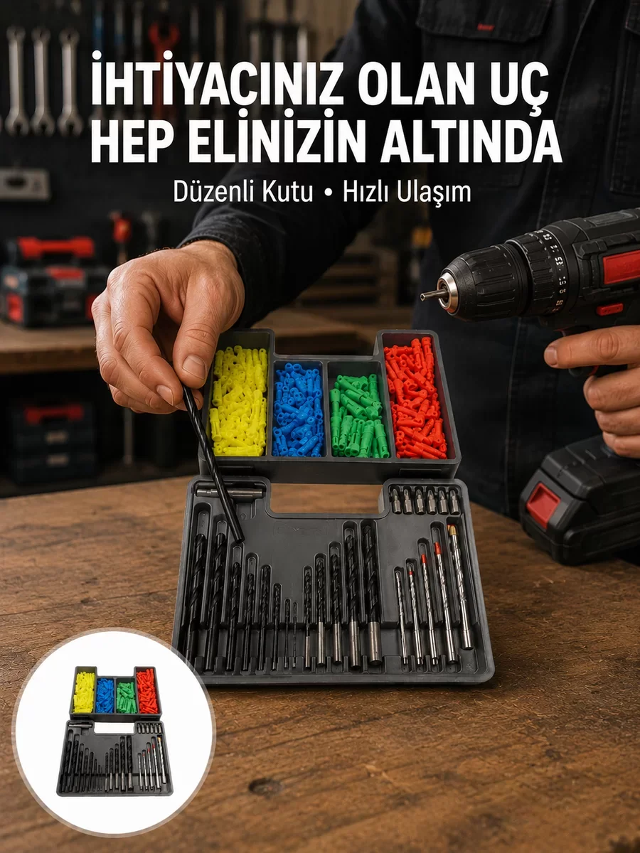 24 Parça Matkap Ucu Seti - Beton Ahşap Metal Uyumlu Yeni Nesil Organizer
