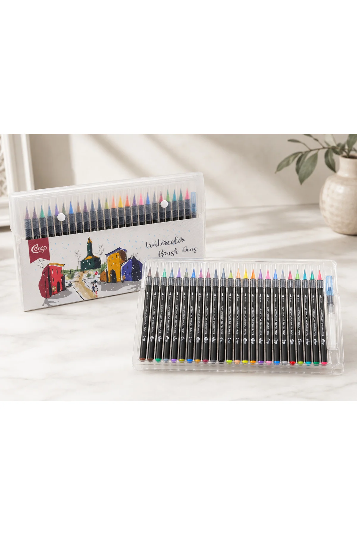 24 Renk Sulu Boya Fırça Kalemi Seti – Watercolor Brush Pens, Su Hazneli Fırça Kalemli